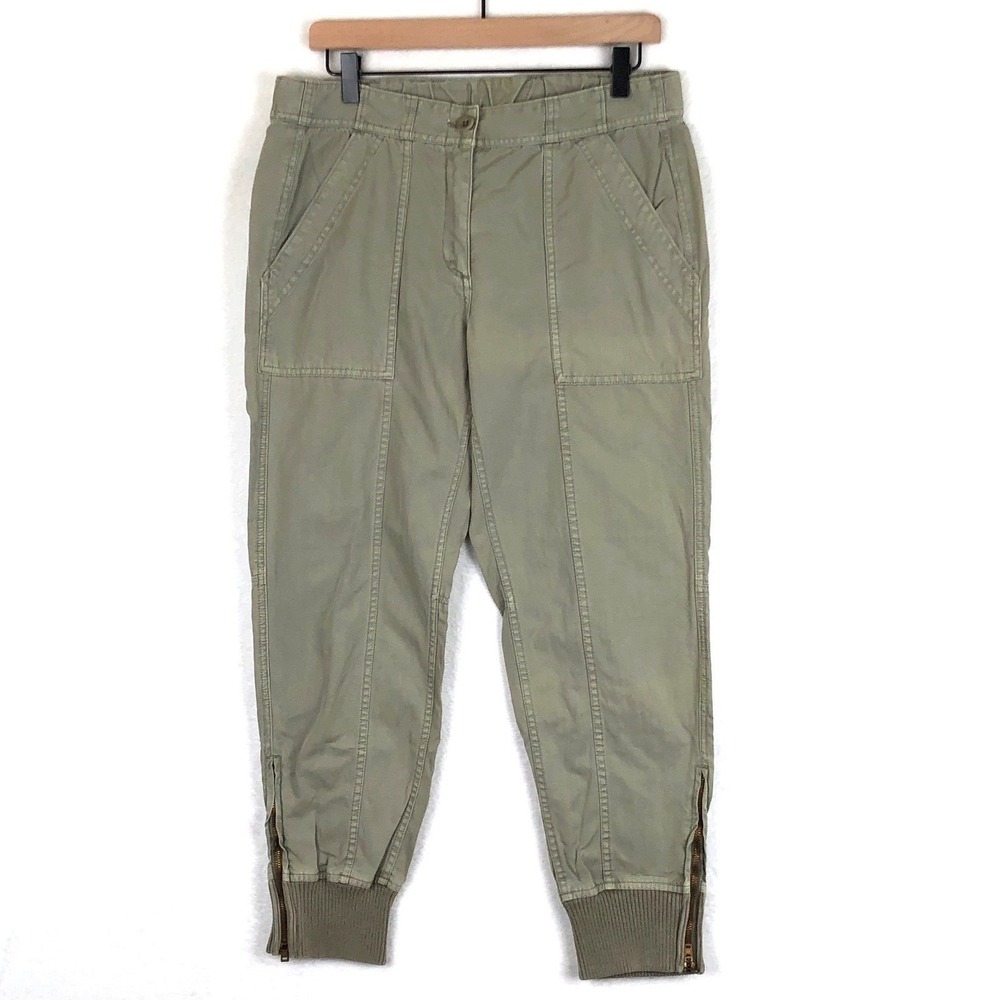 J. CREW Utility Cargo Jogger Pants Women's Sz 8 Olive Green Zipper Cuff Ankle‎